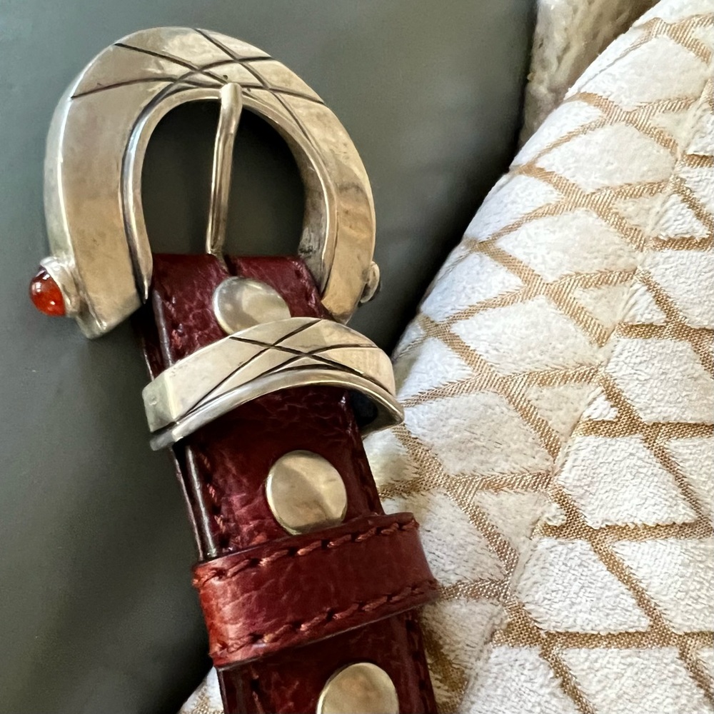 RARE 925 Sterling Silver CLAUDIO CALESTANI Milano Italy LEATHER BELT 100 115 - Picture 8 of 17